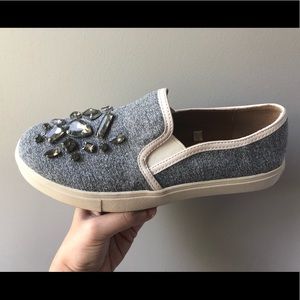 Jeweled Grey Slip-On Sneakers